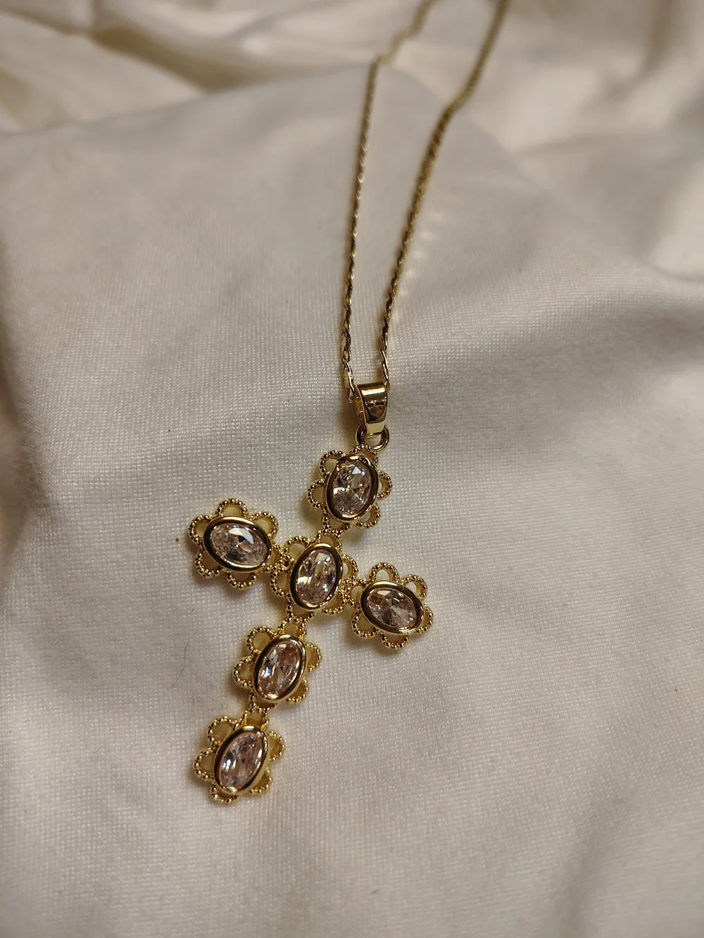 Gemelli Women's Gold Cross Necklace Diamond Embedded With Gold Edging Accents
